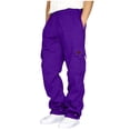 thumbnail image 4 of Dweltoz Men's Heavyweigh Cargo Sweatpants Casual Loose Fit Wide Leg Joggers Drawstring Open Bottom Workout Trousers with Pockets,Purple 2XL, 4 of 9