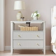 thumbnail image 3 of Fluted Nightstand with Charging Station Set of 2, 27.3" Wide Modern Bedside Table with 2 Drawers & Open Shelf, Large Wood End Table with Storage & Metal Handle for Bedroom, Cream White, 3 of 14
