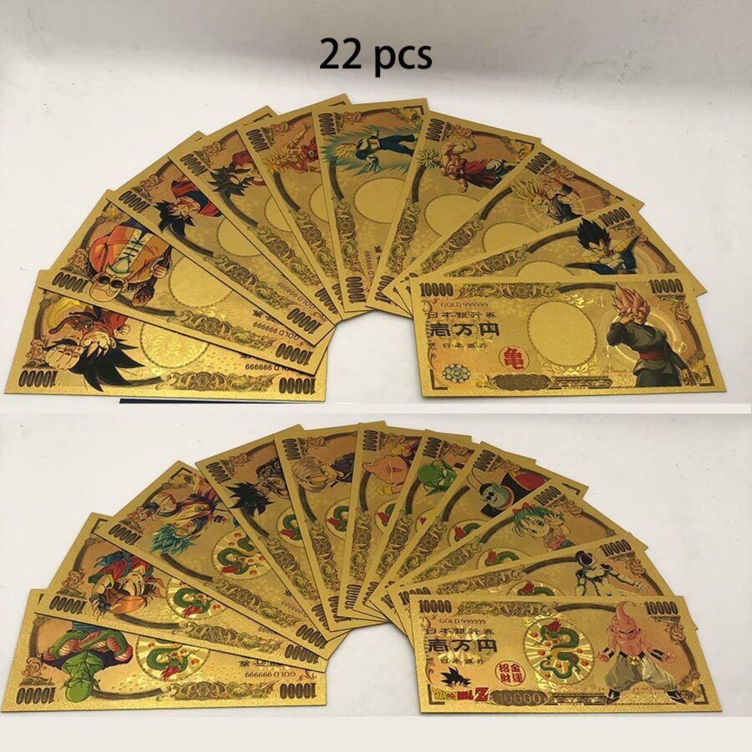 J&G 22 PCS Anime Dragon Ball Z Set Gold Banknote Collectible DBZ