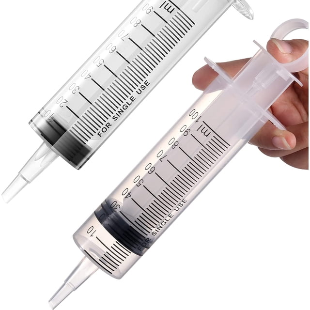 Paquete de 2 jeringas grandes, grandes plástico para laboratorios científicos, medición, riego, relleno, filtración, usos múltiples (100 ml) 100 ml