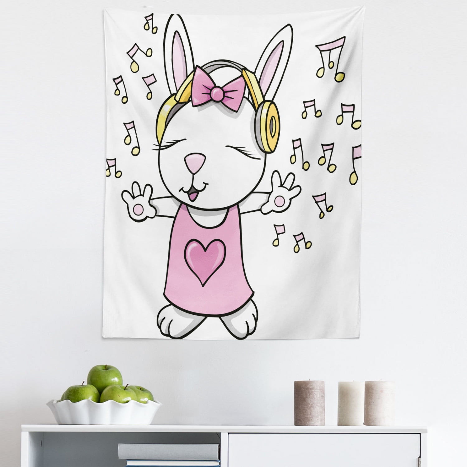 Bunny Tapestry, Rock Star Rabbit Animal Speakers Music Notes Girls ...