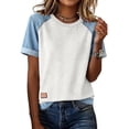thumbnail image 2 of Resicozy Denim Patchwork Women's Short Sleeve T-Shirt Summer Loose Crewneck Pullovers Casual Tee Tops Denim Trim Shirts 2026 White XL, 2 of 6