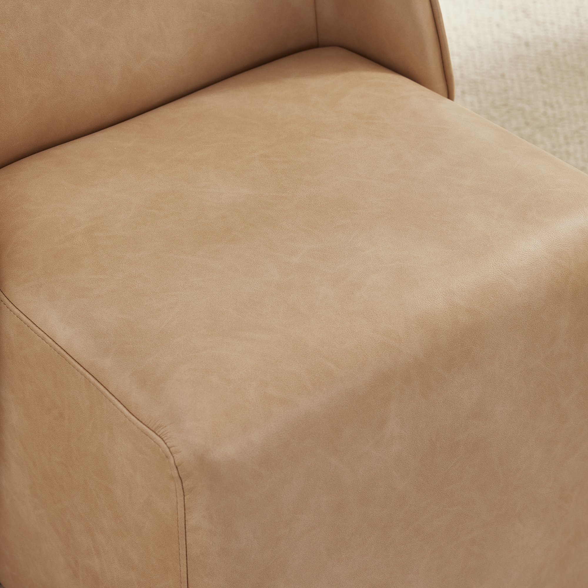 Spruce & Spring Rolling Upholstered Dining Chair with Smooth Hidden Casters Set of 2, Tan