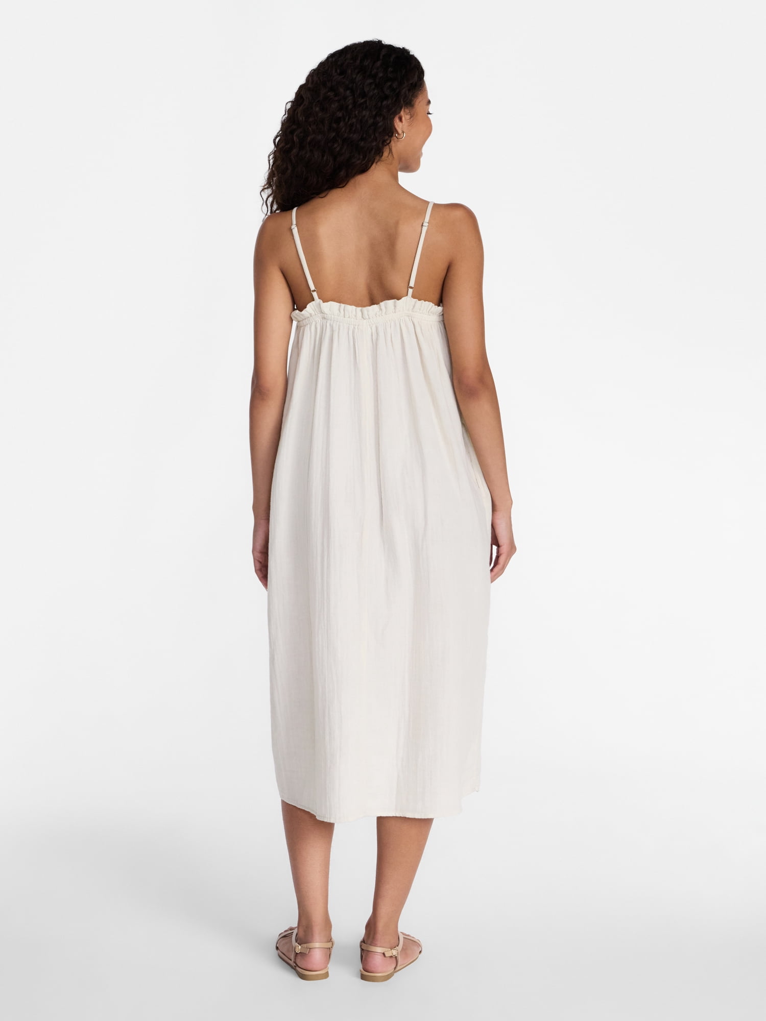 Time and Tru Women's Sleeveless Double Cloth Cotton Midi Dress, Sizes XS-XXXL