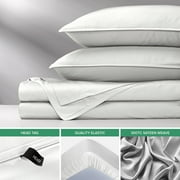 PURE BAMBOO Sheets California King Size Bed Sheet 4 Piece Set, Genuine 100% Organic Viscose Derived from Bamboo, Soft & Cooling, Double Stitching (California King, White)