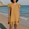 thumbnail image 4 of LOVZFMLL Robes d'Été pour Femmes 2025 Col en V Manches Courtes Ourlet à Volants Robe Courte Décontractée Ample Unie Robe de Plage Jaune TG, 4 of 7