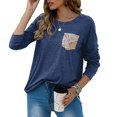 thumbnail image 1 of Blusa con retales con purpurina, cuello redondo, lentejuelas, manga larga, holgada, informal, suave, túnica para mujer, azul purpúreo M, 1 of 6
