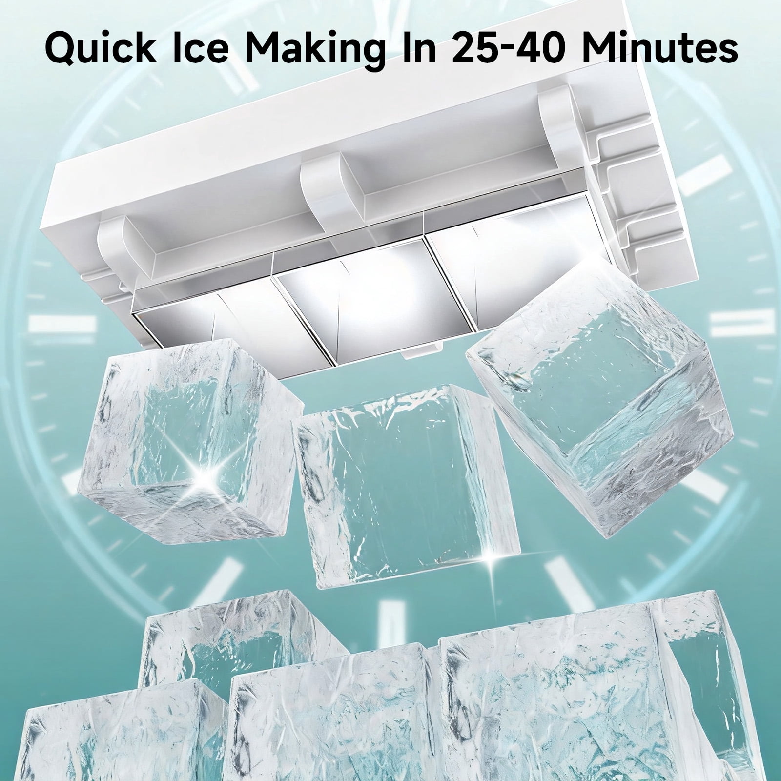 Ecojoy 1.7" Large Cube Ice Maker Countertop with 150 Pcs/Day, Nugget Ice Machine with Scoop & Basket, Self-Cleaning, Portable Ice Maker for Whiskey, Cocktails, and Iced Beverages
