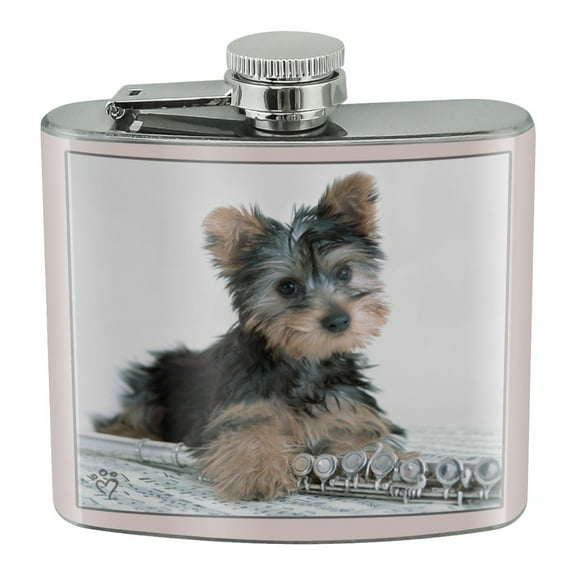 Yorkie Yorkshire Terrier Puppy Dog Musical Instrument Stainless Steel 5oz Hip Drink Kidney Flask