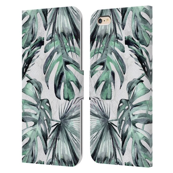 Nature Magick Tropical Palm Leaves On Marble Turquoise Green Island Leather Book Wallet Case Cover Compatible with Apple iPhone 6 Plus / iPhone 6s Plus