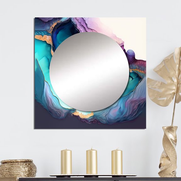Designart "Abstract Geode Blue and Purple I" Abstract Marble Square Mirror Wall Decor Modern - Large Blue Square Bathroom Mirror - Square Printed Wall Mirror Art