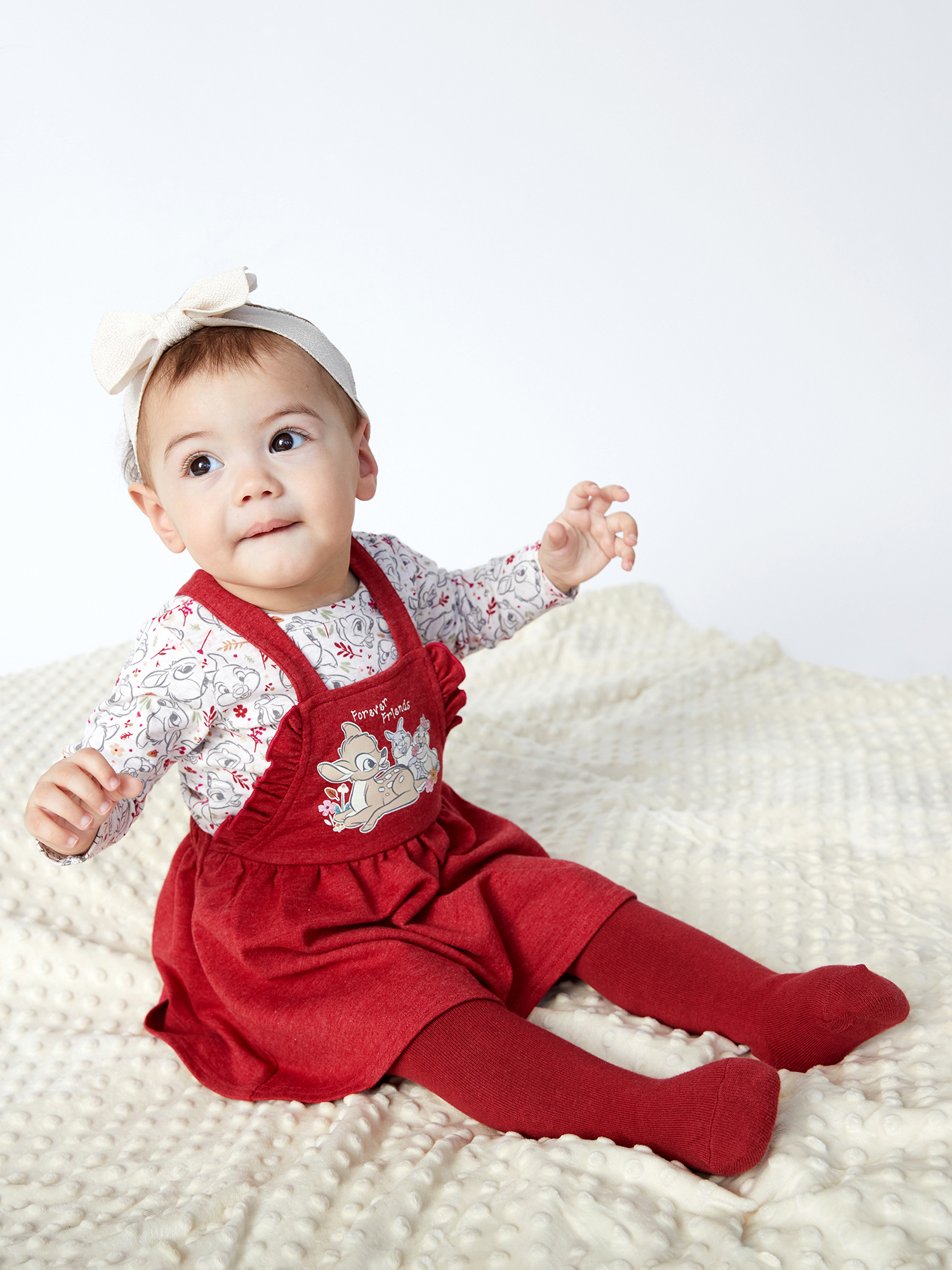 Disney Bambi Baby Girls Pinafore Dress, Top with Long Sleeves and Tights Set, 3-Piece, Sizes 0/3-24 Months