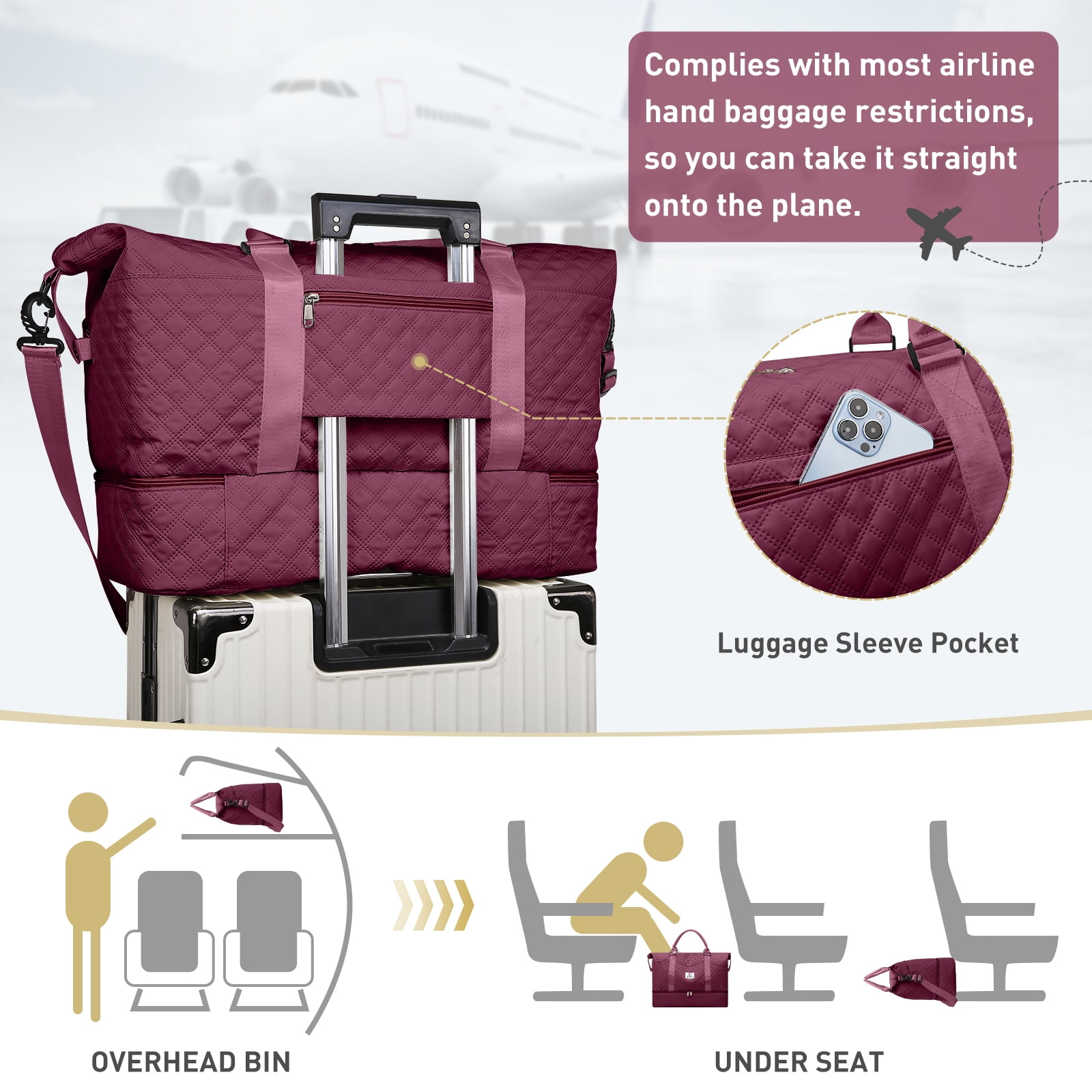 Gynky Travel Duffle Bag Weekender Bags for Women with Shoe Compartment Carry on Overnight Bag Gym Duffel Bag with Wet Pocket Hospital Bags for Labor and Delivery