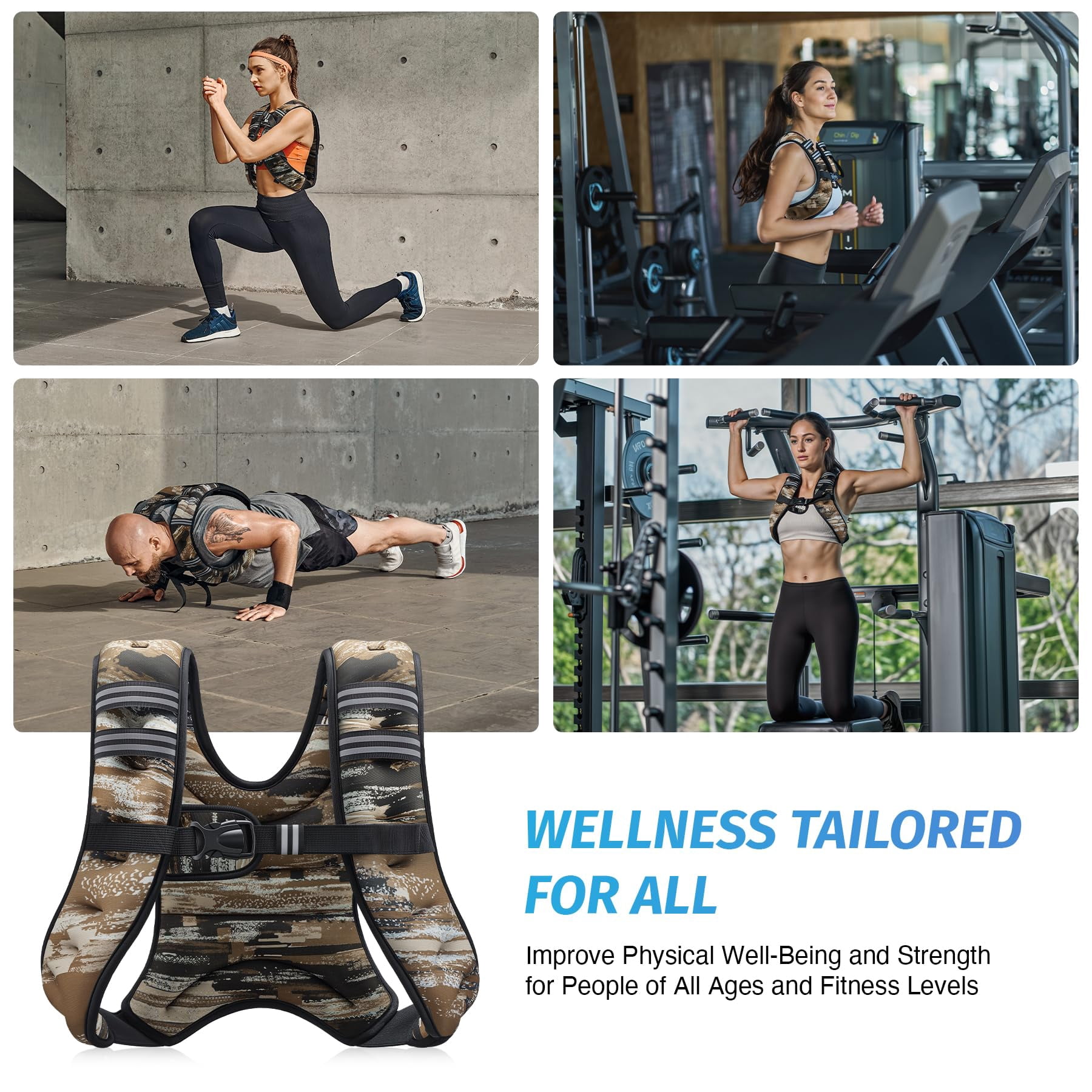 Weighted Vest 6-30lb with Reflective Stripe for Workout Running Fitness Strength Training