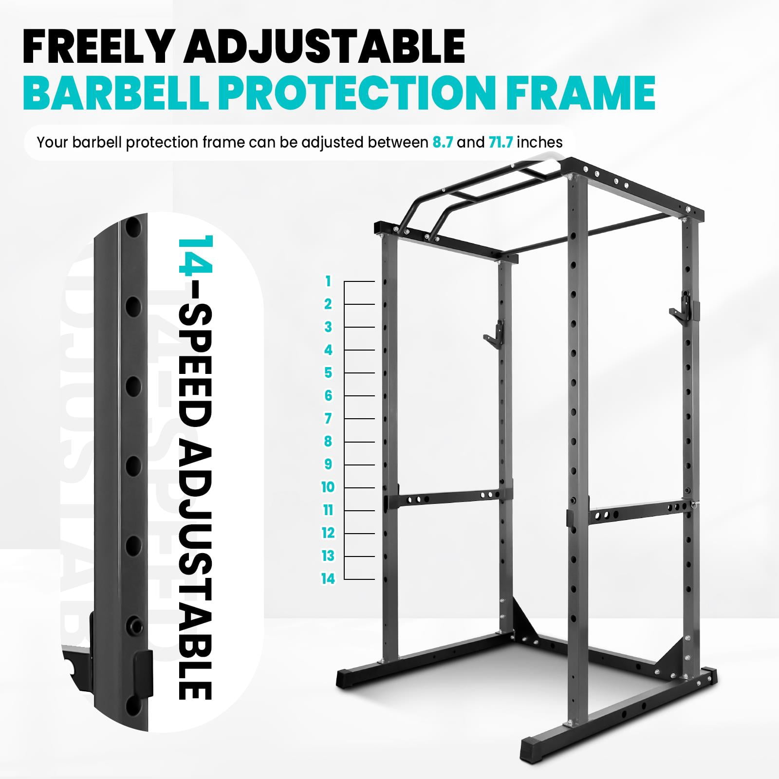 1200 Lb Black Squat Stand,Squat Rack With Angled Pull Up Bar And Resistance Band Pins,Heavy Duty Steel Construction And J-Hooks,Black Power Cage For Weightlifting Training,Black