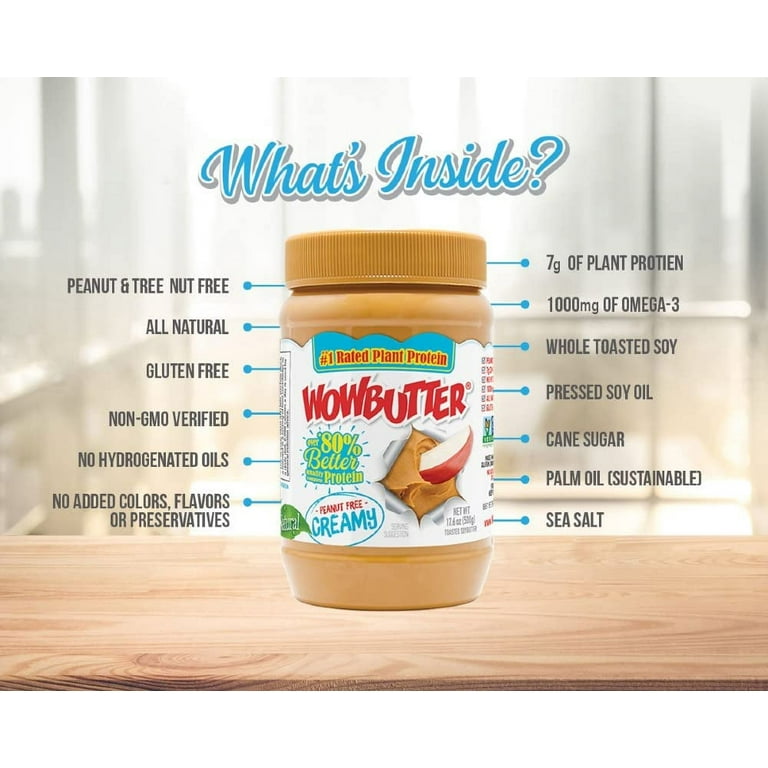 WOWBUTTER Natural Peanut Free Creamy Spread | 1.1 Lb Jar, Pack Of 3 | Nut-Free Alternative