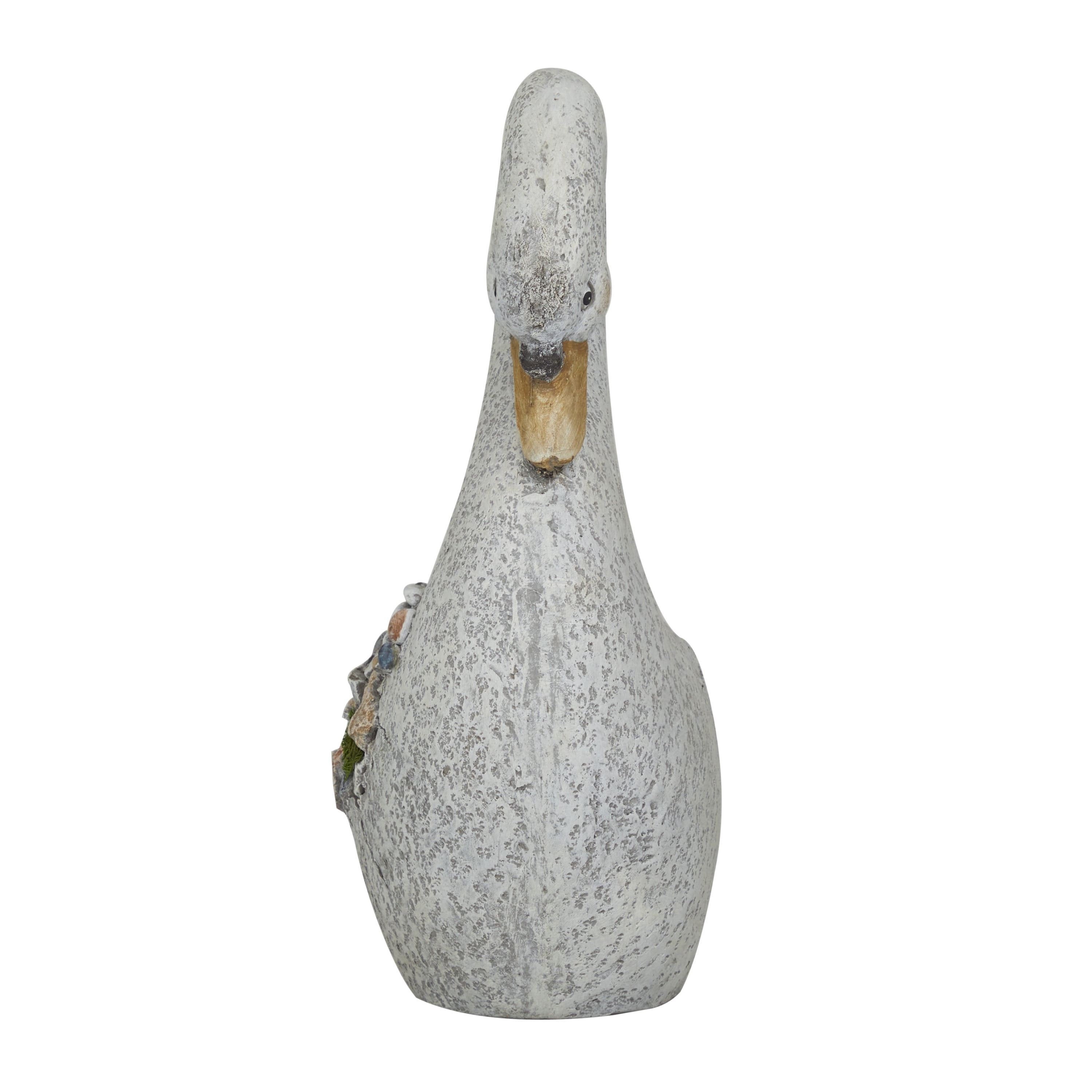 DecMode 11" x 16" Indoor Outdoor Gray Fiberglass Duck Planter with Stone Mosaic Design