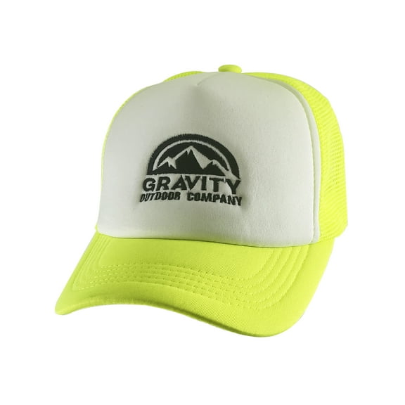 Gravity Outdoor Company Logo Foam Panel Trucker Hat - Neon Yellow/White