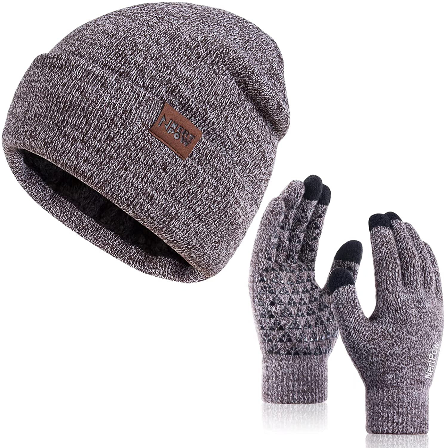 Winter 1-3 PCS Beanie Hat Gloves Scarf for Men and Women Knit Fleece Lined Warm Touchscreen Gloves Beanie Infitiny Scarf Set 