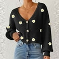 thumbnail image 4 of Weiqiqre Womens Fall Sweaters Button Down Lantern Sleeve V Neck Knitted Cropped Solid Cardigan Sweater, 4 of 6