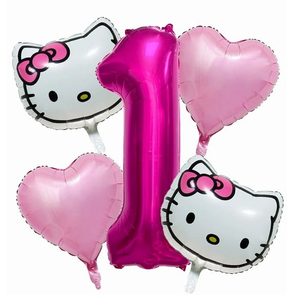 5 PCS Kitty Cat Balloon Bouquet 1st Birthday Party Supplies Birthday Party Balloons