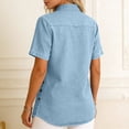 thumbnail image 4 of Women's Summer Denim Blouse V Neck Button Down 3/4 Sleeve Shirt Side Split Jean Blouse Casual Elegant Loose Tops Daily Vacation Party Tops for Ladies, 4 of 6