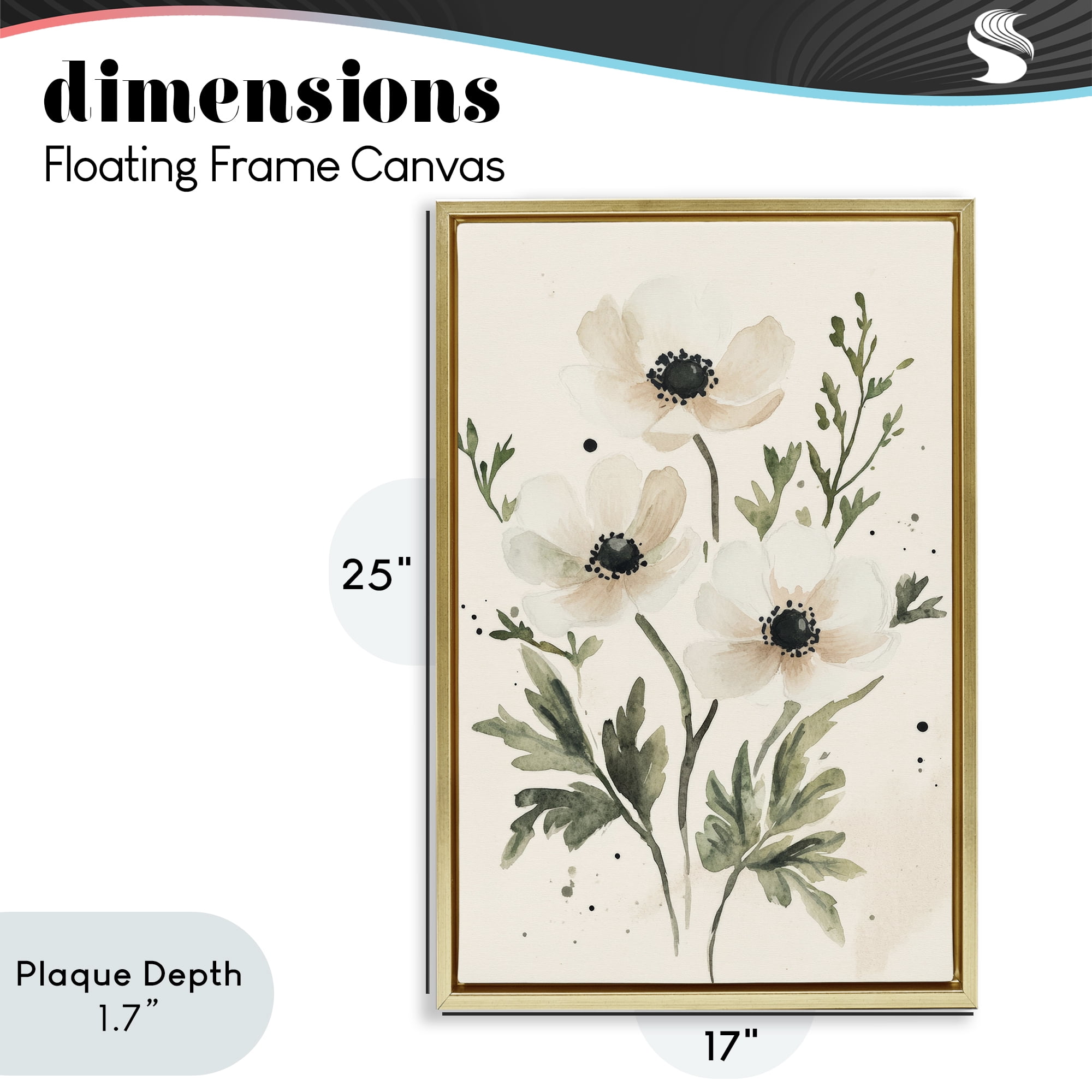 Stupell Industries Soft White Anemone Floral Gold Framed Floater Canvas Wall Art, design by Petal Prints Design