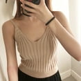 thumbnail image 3 of OOKWE Women Sexy Sleeveless Crop Tank Top Ribbed Knitted Spaghetti Strap Camisole Deep V-Neck Solid Color Basic Elastic Slim Sling Vest, 3 of 18