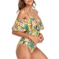 thumbnail image 3 of Traje de baño de una pieza con volantes y estampado floral, de secado rápido, color amarillo, para adelgazar y controlar el abdomen, talla M, 3 of 6