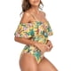 thumbnail image 3 of Traje de baño adelgazante amarillo con control de abdomen, diseño de secado rápido, traje de baño de una pieza con volantes florales XL, 3 of 6