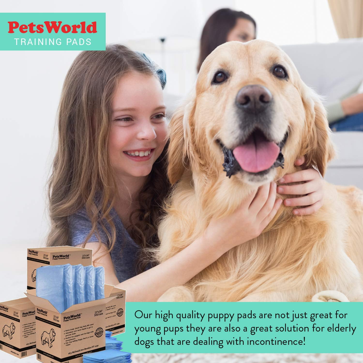 PetsWorld Pet Supplies Heavy Absorbent Adult Dog Pads, 30 X 36 Inches, Pee Pads, 300 Count training Puppy Pads 2-extra Large