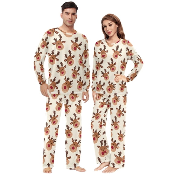 Matching Pajamas for Couples Cute Elk His and Hers Pajamas Sets Soft Long Sleeve Sleepwea