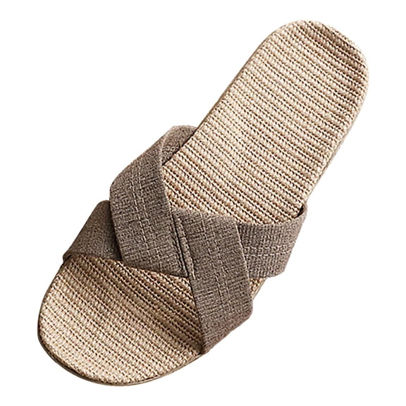 Men'S Slip-On Thong Sandals Men'S Trendy Beach Flip Flops Men'S Modern Slip-On Sandals Couple Men's Summer Home EVA Plastic Flat Linen Solid Color Slippers Fashionable Indoor Slip-On Flip-Flops