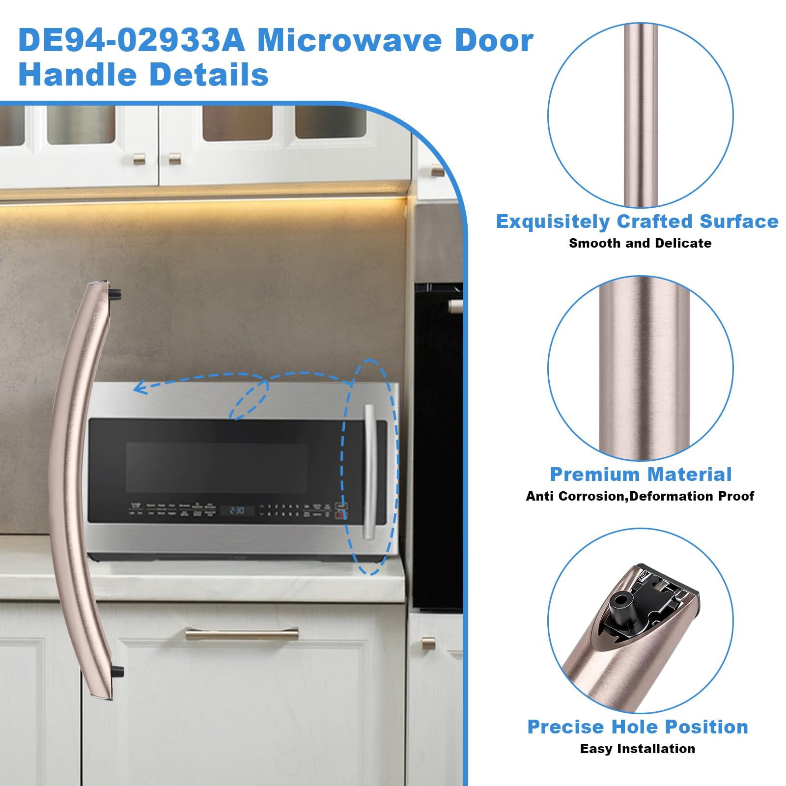 Upgraded  DE94-02933A Microwave Door Handle Compatible with Samsung Microwaves Handle Replacement for DE64-02522A 2448710 AP5622966 PSP4239327 PS4239327