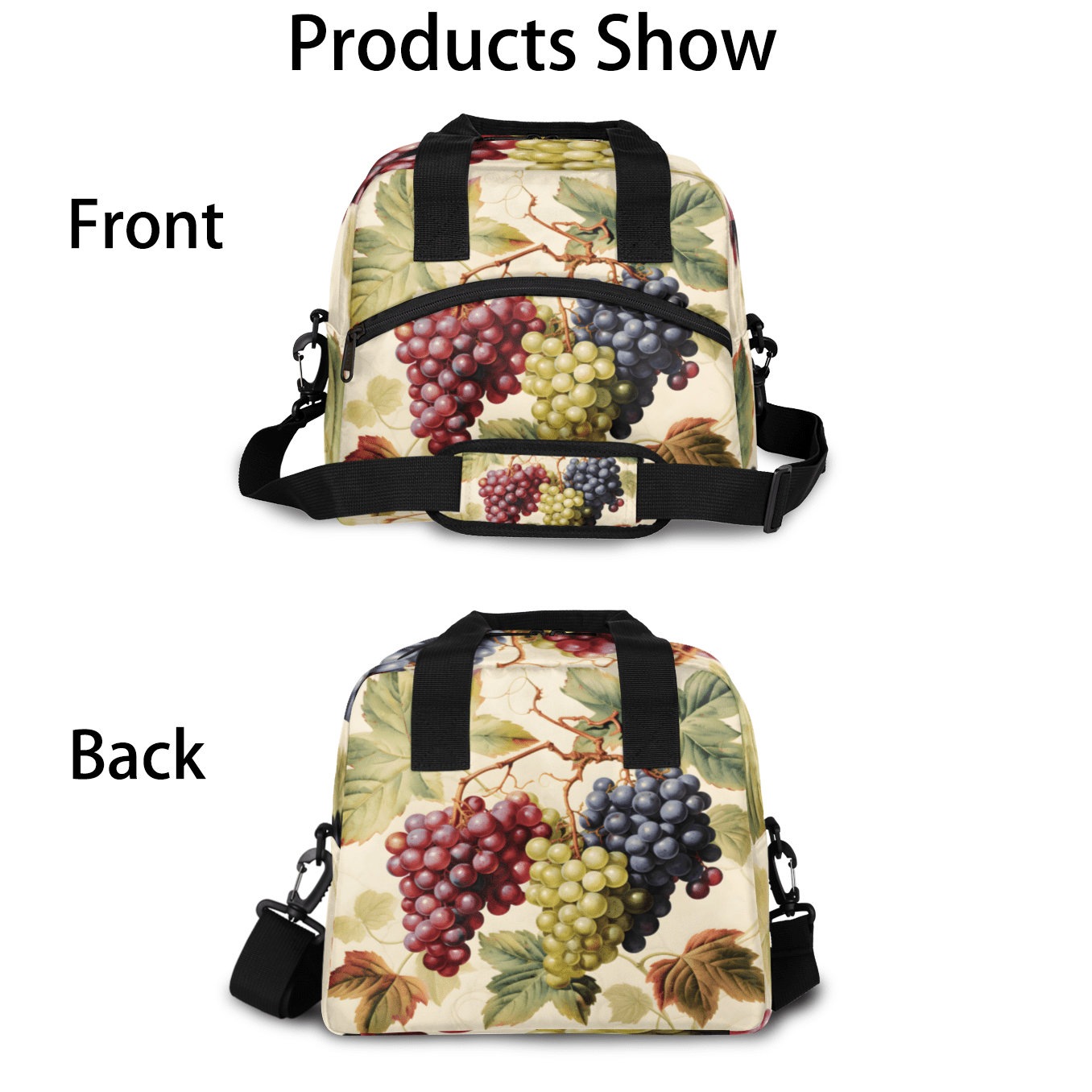 Herdesigns Fruit Insulated Lunch Bag for Women Men Adults Large Reusable Lunch Box Grapes Leakproof Cooler Tote Bags with Adjustable Shoulder Strap