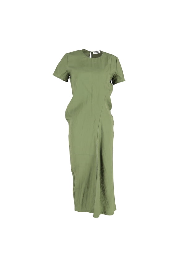 Pre-Owned Jil Sander Gathered Shift Dress in Green Polyester