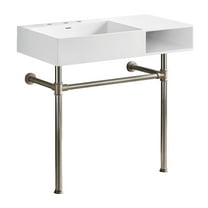 Aurelius 36-inch Console Sink with Brushed Nickel Stainless Steel Legs in Matte White by Kingston Brass