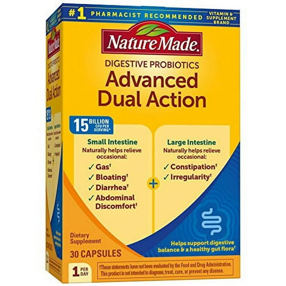 Nature Made Digestive Probiotics Advanced Dual Action Capsules, 30 Count