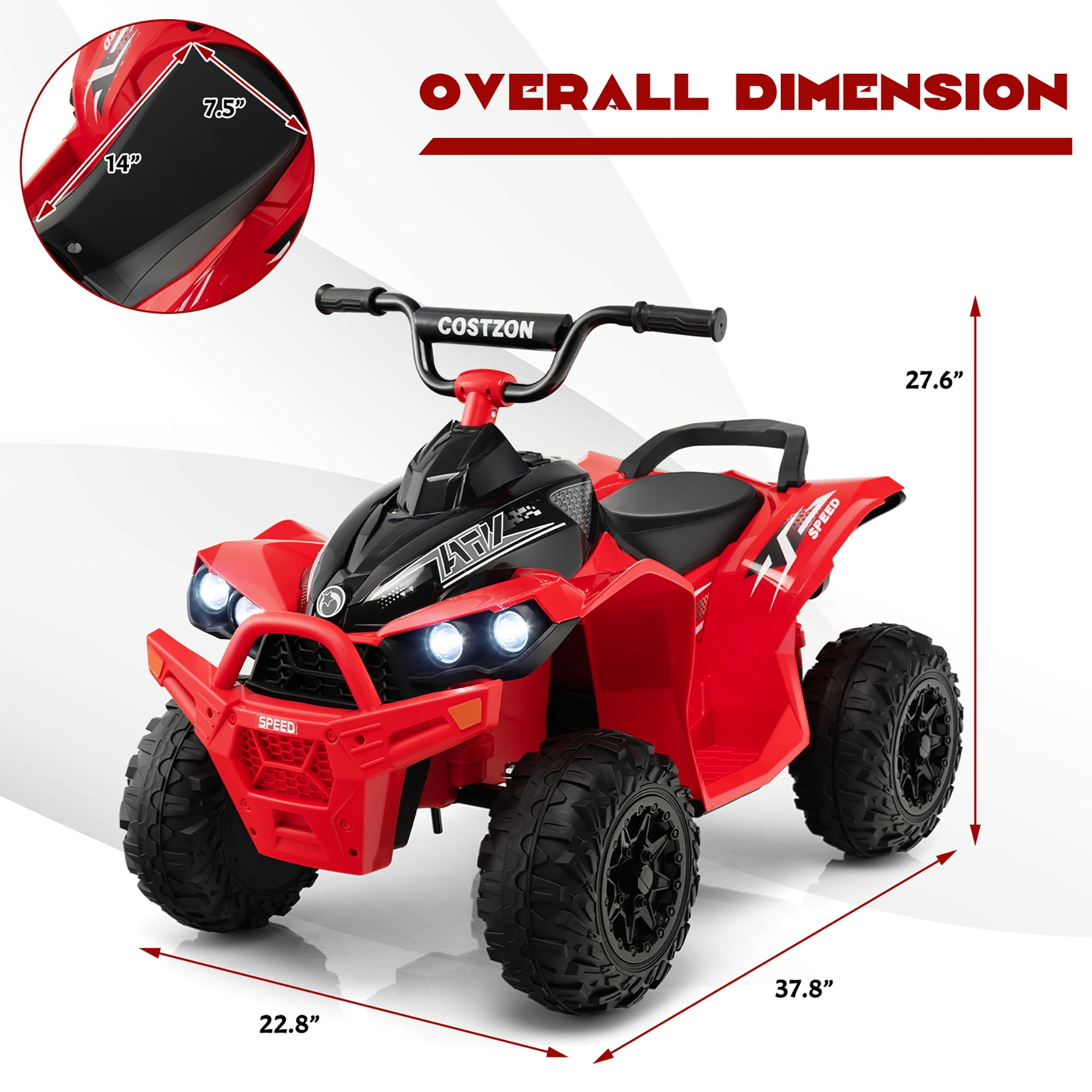 Costway 12V Battery Powered Kids Ride On ATV Electric 4-Wheeler Quad Car with  MP3 & Light Red