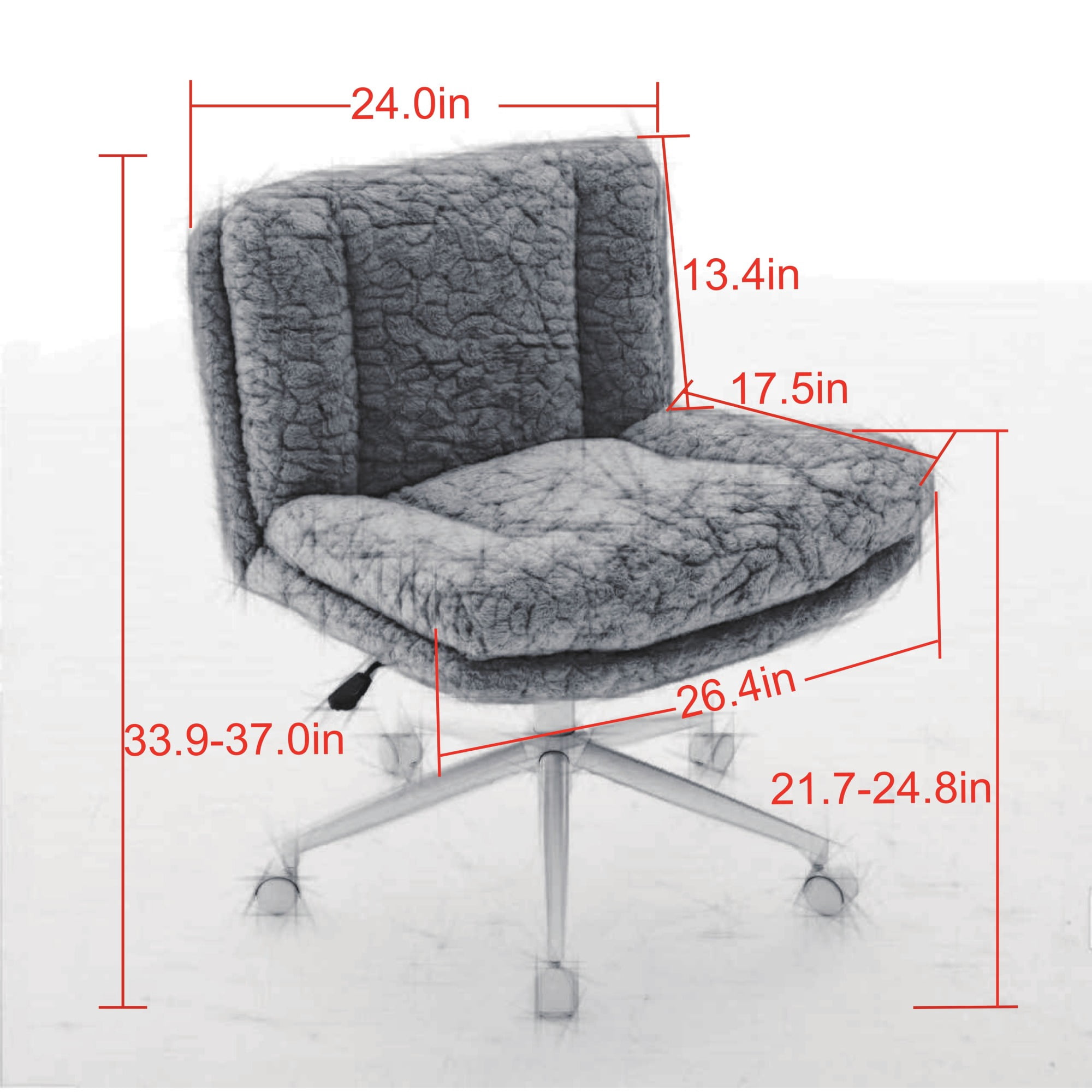 26.4 inch Wider Seat Office Chair, Artificial Rabbit Hair Home Chair with Metal Base, Adjustable Desk Chair Swivel Office Chair, Vanity Chair (Cream)