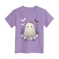 thumbnail image 4 of Staki Girl Halloween Shirt Toddler Girl Halloween T-Shirt Short Sleeve Kids Fun Tops(Purple,5-6 Years), 4 of 5
