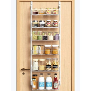 Over the Door Pantry Organizer, Delamu 6-Tier Larger Metal Pantry Door  Storage Spice Rack, 6.42D x 16.73W x 9.13H, White