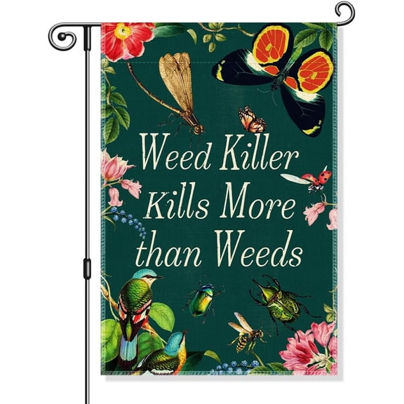 Funny Weed Killer Garden Flag, Pollinator Friendly Outdoor Lawn Decor, Community Native Plants Yard Flag, Gardening Gift