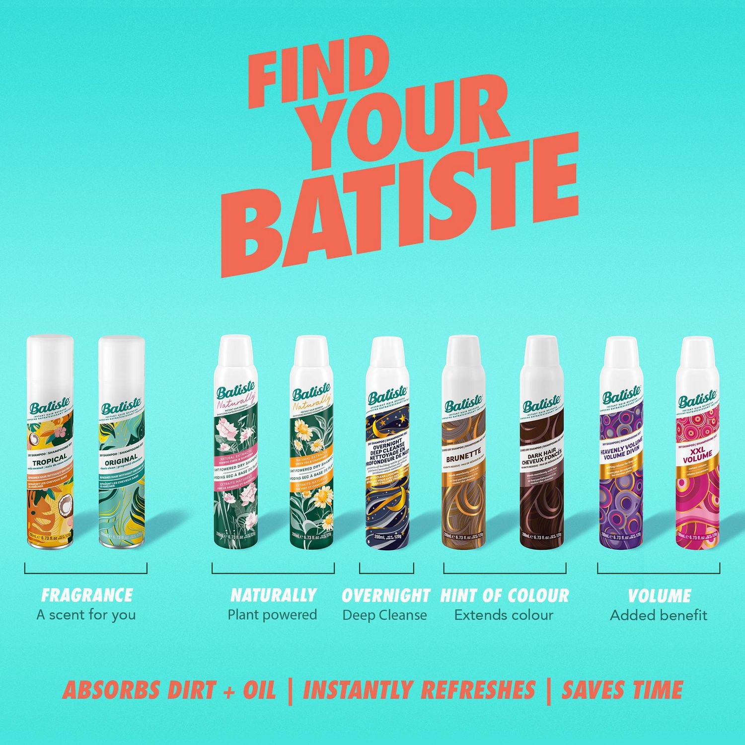 Batiste Shampoing sec, parfum tropical, pack économique, rafraîchit les cheveux et absorbe l'huile entre les lavages, shampooing sans eau pour plus de texture et de corps, grand format, 200 ml Pas de lavage? Pas de problème