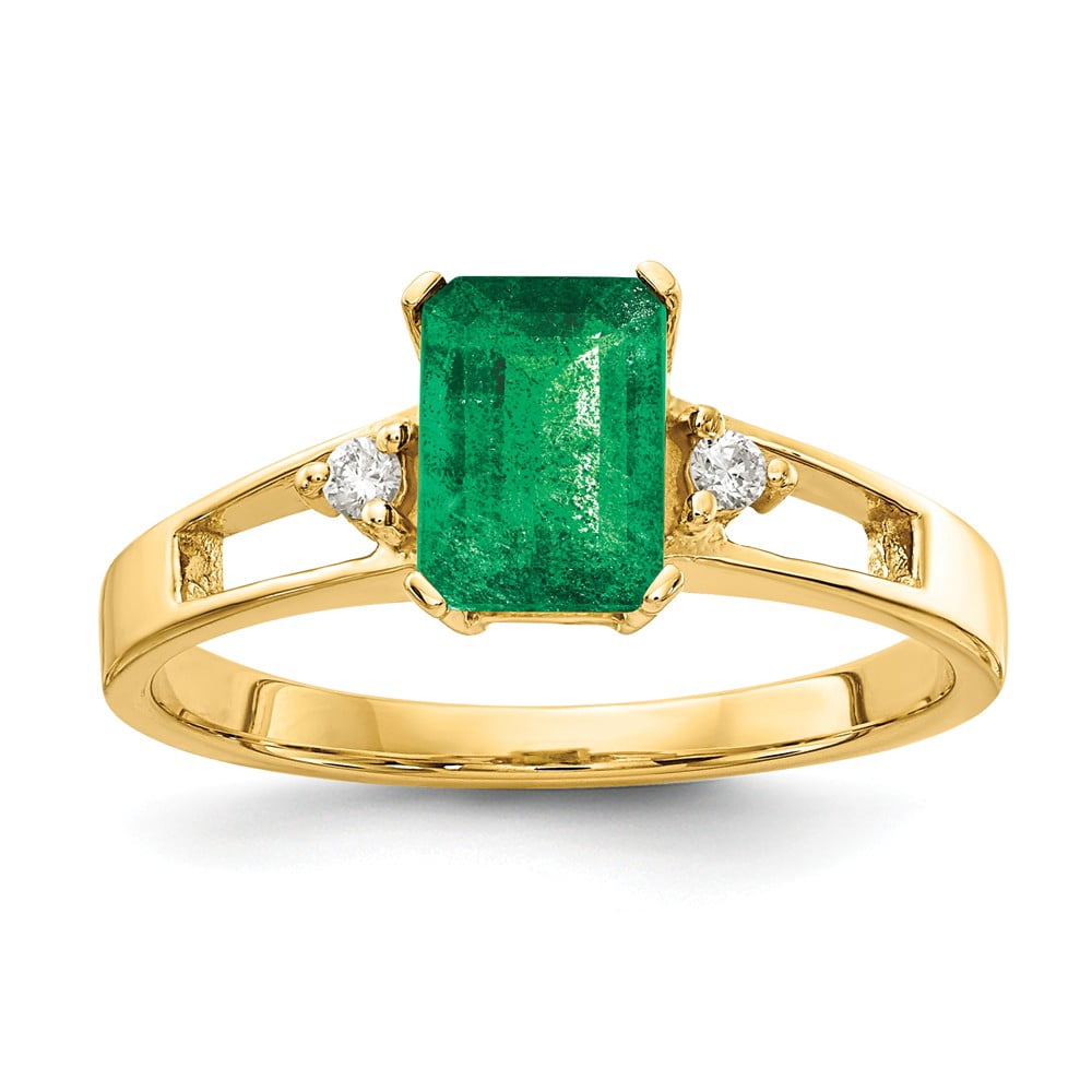 AA Jewels Solid 14k Yellow Gold 7x5mm Emerald Cut Emerald Diamond Engagement Ring Size 9 (.04