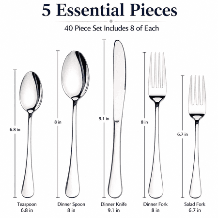 STILLOYE Silverware Set for 8, 40 Piece Heavy Duty Stainless Steel Flatware Utensils Cutlery Set , Dishwasher Safe, Gift Package