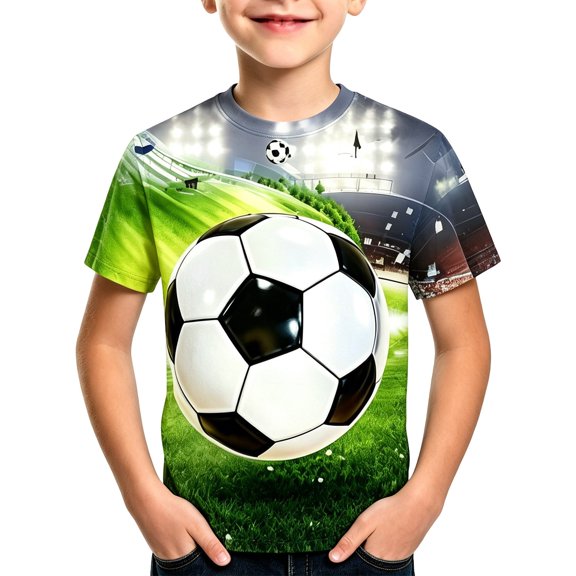 MEZZALL T-Shirts Boys Fan Graphic Tee Tops Kids Short Sleeve Football Tee For Junior Boys Sporty Casual Wear Holiday O-Neck Dailywear