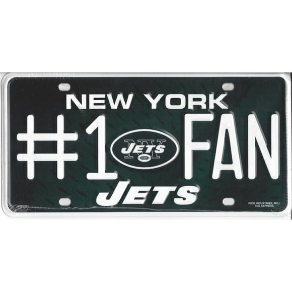 Rico Industries NFL New York Jets #1 Fan Metal License Plate Tag, 6 x 11.5"