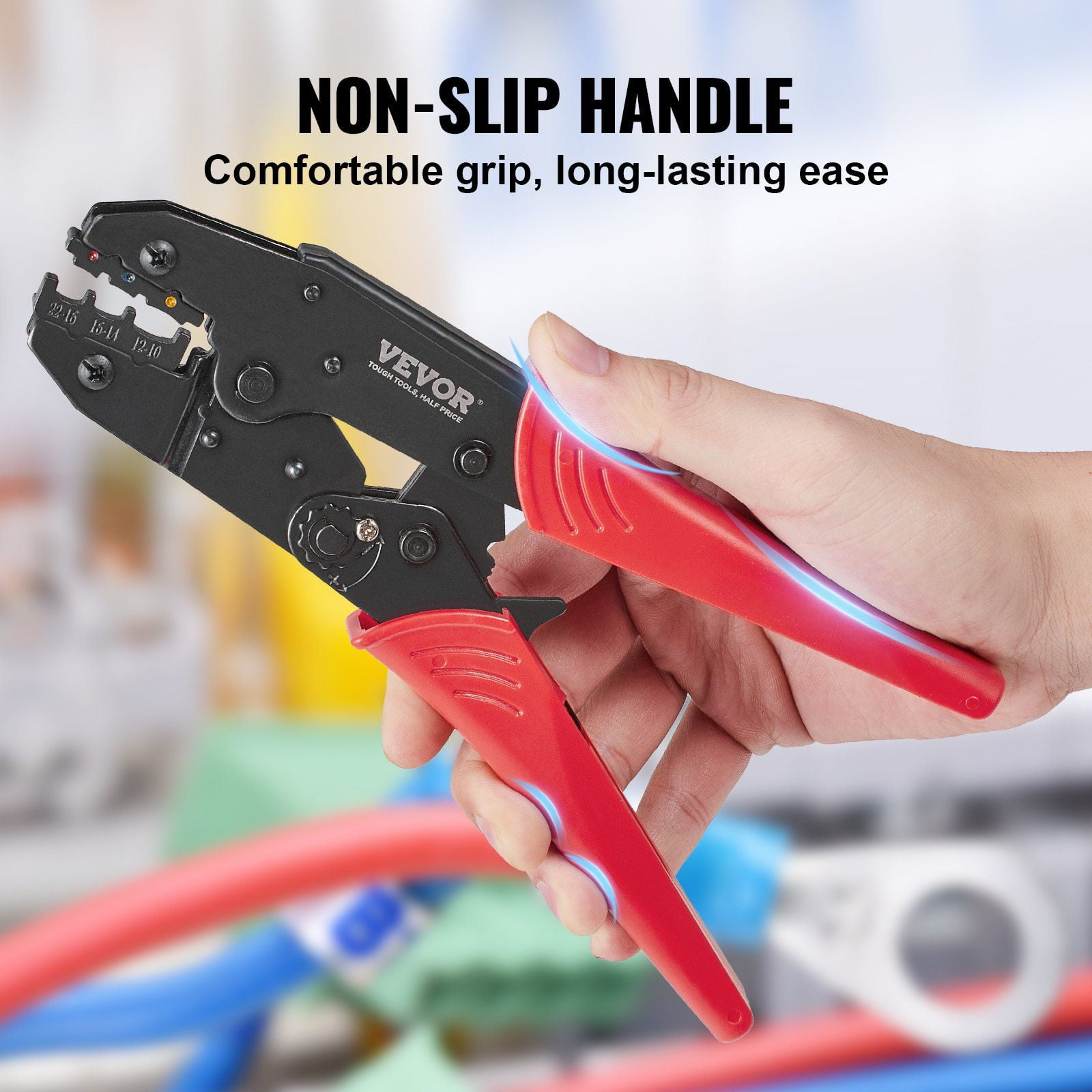 Labor-Saving Ratchet Electrical Terminal Crimping Plier Kit for AWG22-10 Insulated Connectors, Includes Wire Stripper & 210pcs Heat Shrink Tubing