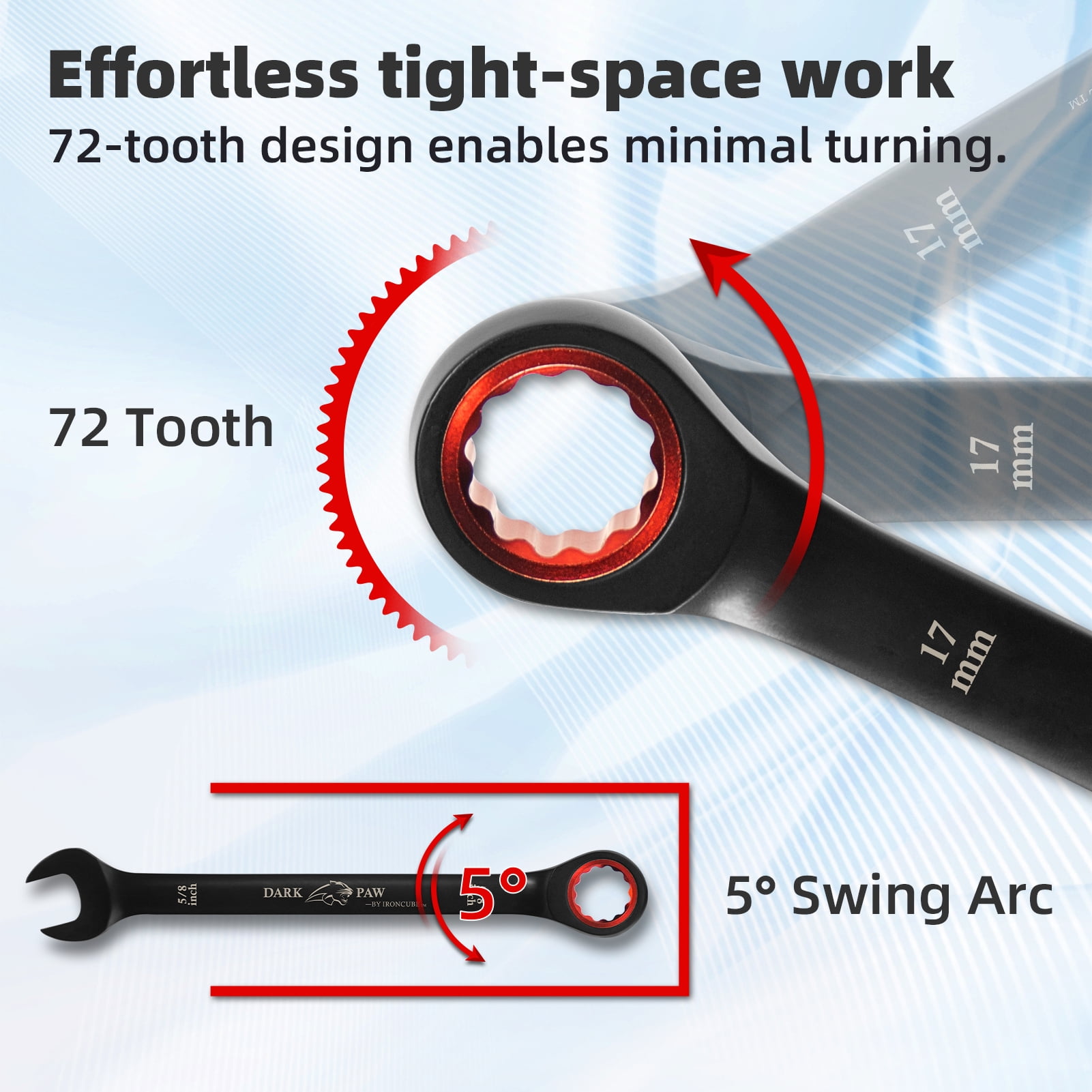 IRONCUBE 8-Piece Metric Ratcheting Wrench Set For Men:  - Black Chrome Vanadium - Including Water-Resistant Wax Canva Bag - for Automotive Repair